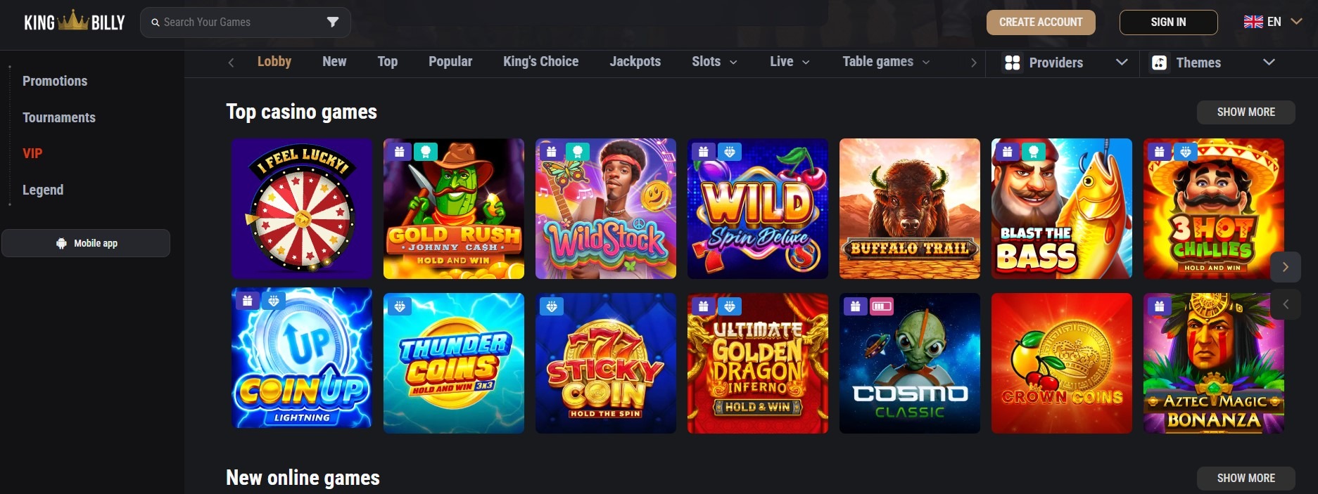 Kingbilly Casino Games Image