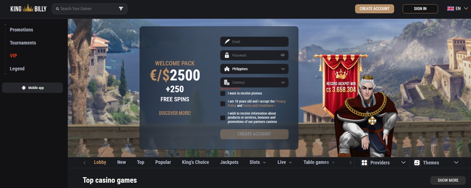 Kingbilly Casino Home Image