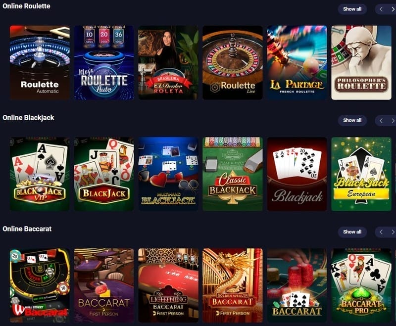 metaspins casino table games image