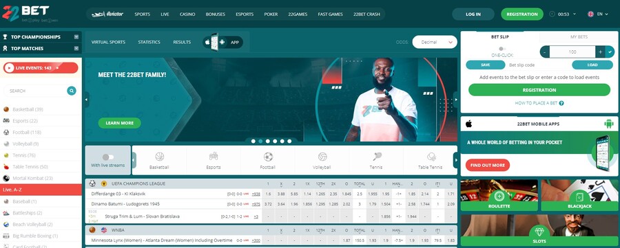 22bet Casino Home Image