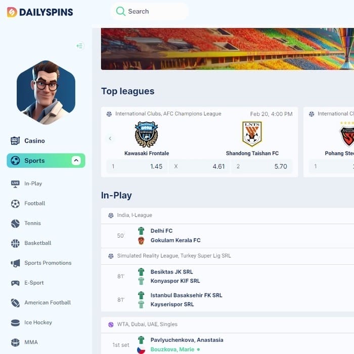 dailyspins casino sports page image