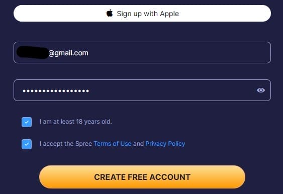 spree casino fillup form image