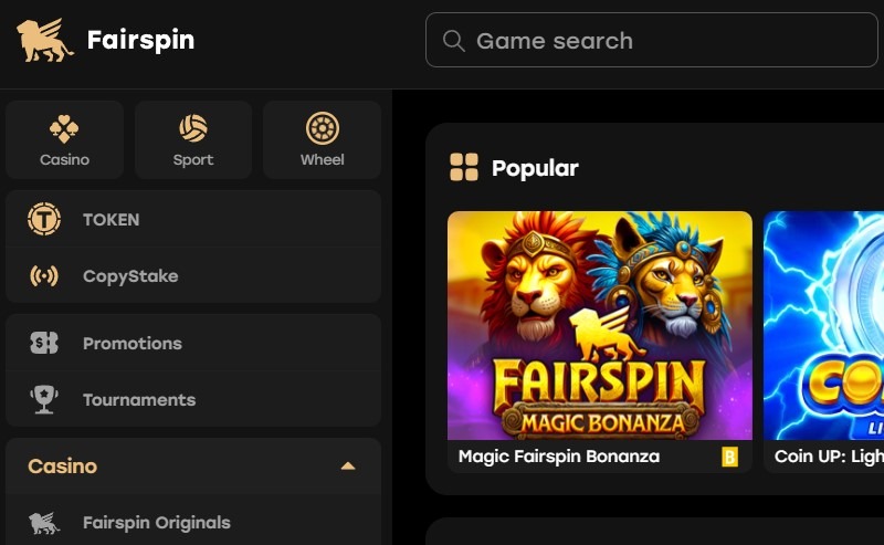 Fairspin Casino Homepage