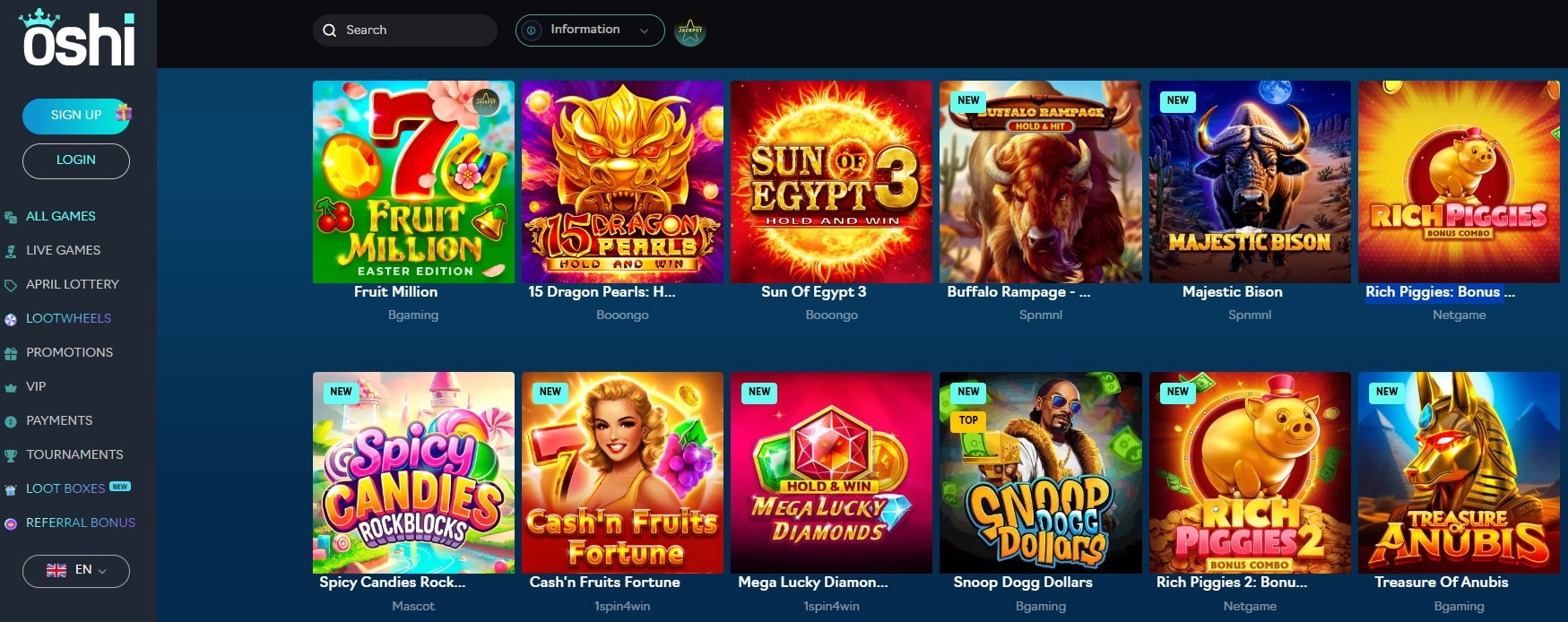 Oshi Casino Games Image