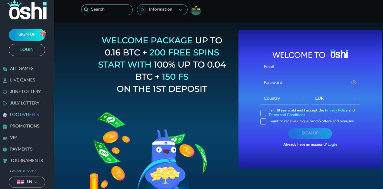 Oshi Casino Main Page