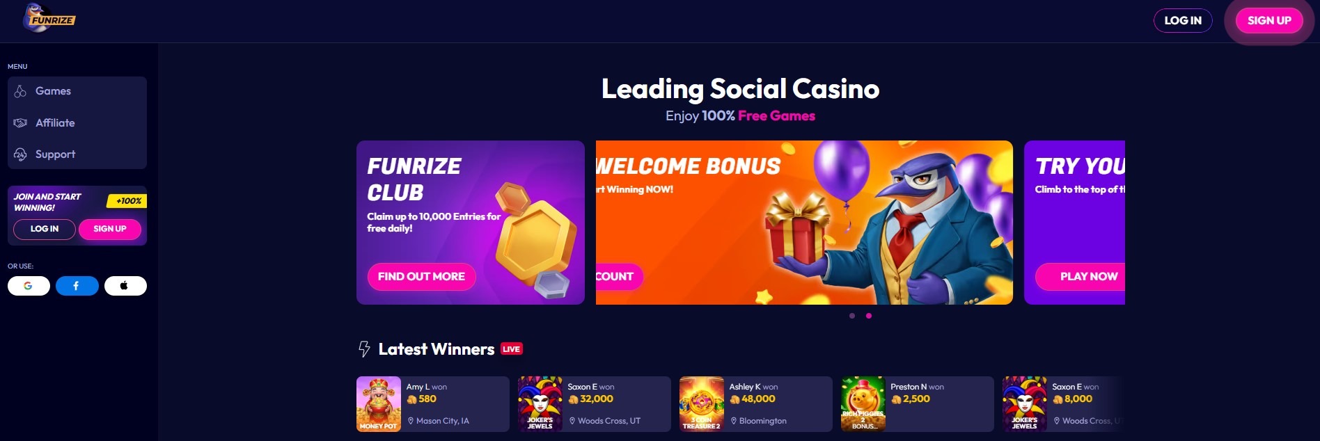 Funrize Casino Home Image