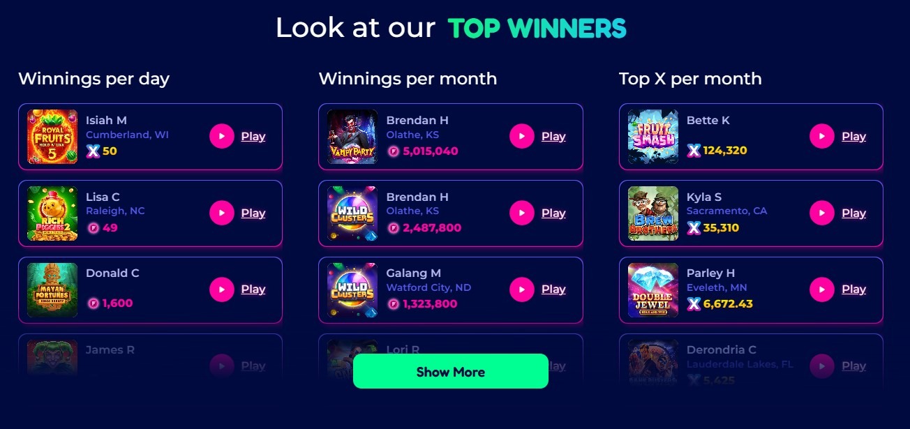 Funzcity Casino Top Winners Image