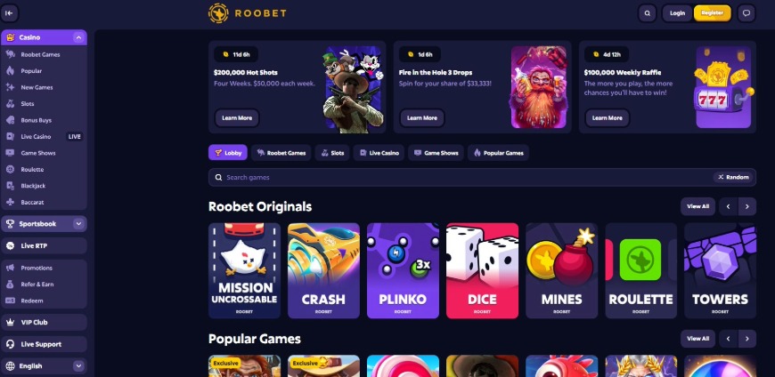 Roobet Casino Lobby Image