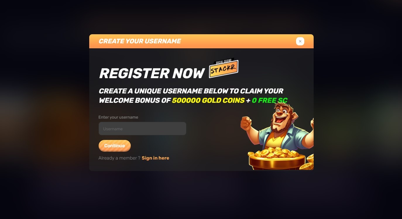Stackr Casino Register Image