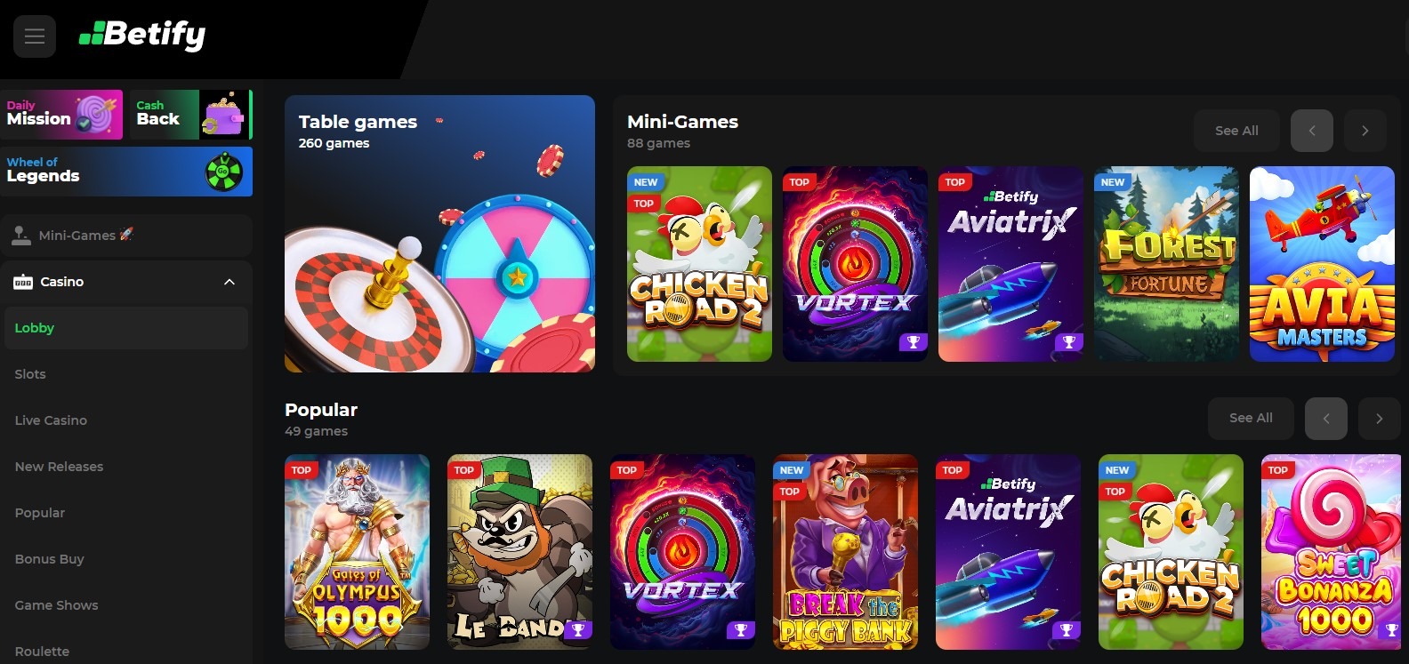 Betify Casino Games Image