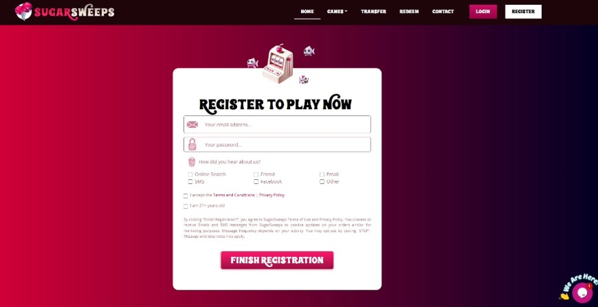 Sugarsweeps Casino Registration Image