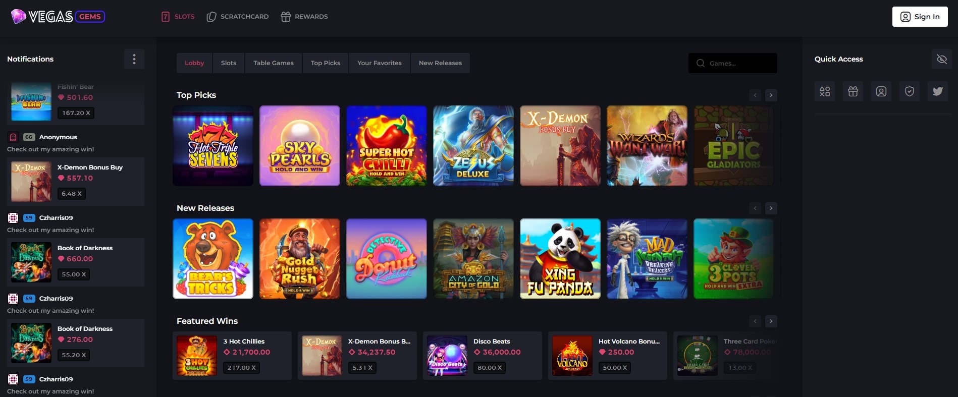 Vegas Gems Casino Games Image