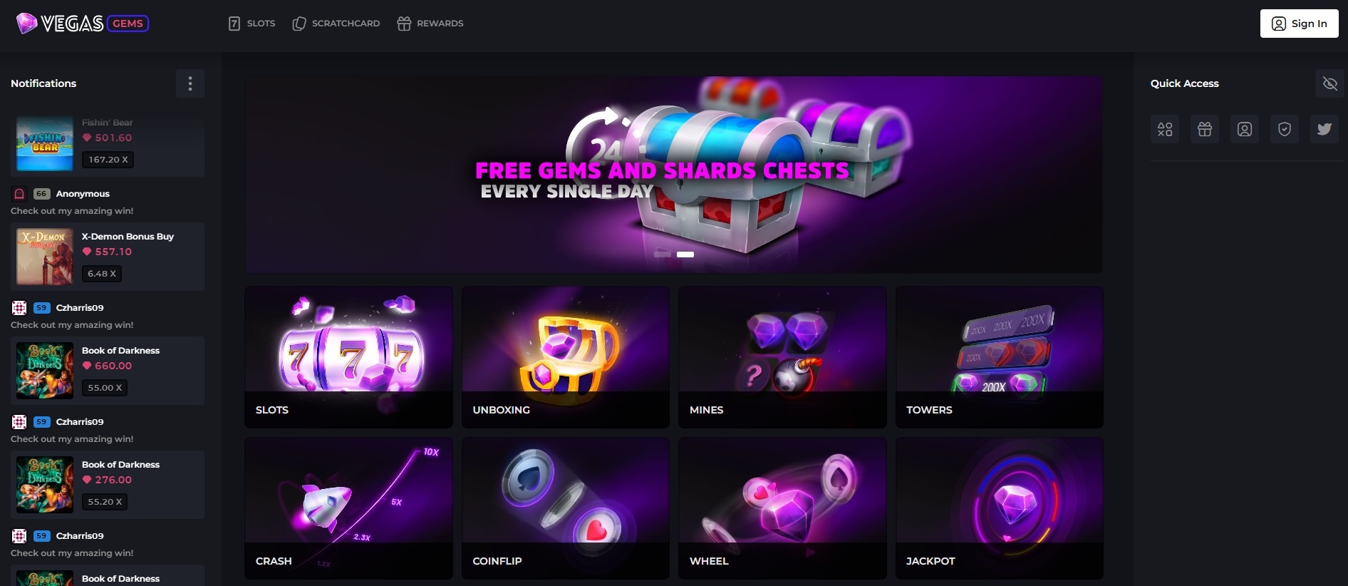 Vegas Gems Casino Home Image