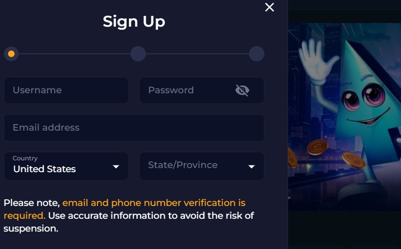 Casino Click Signup Page