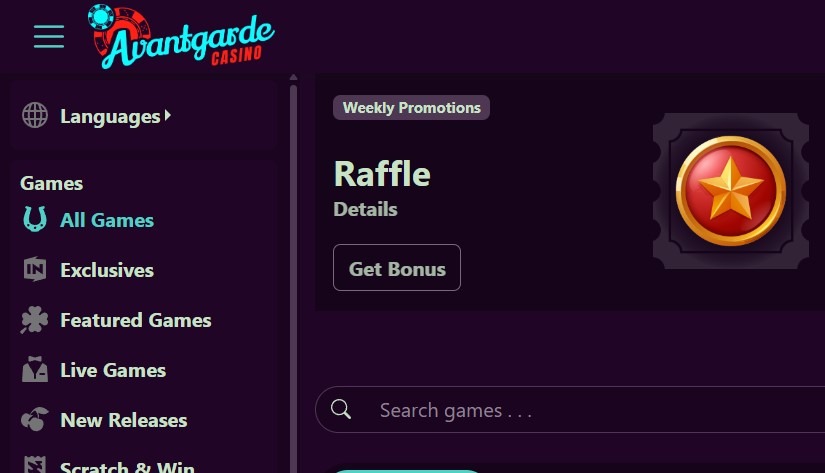 Avantgarde Casino Homepage