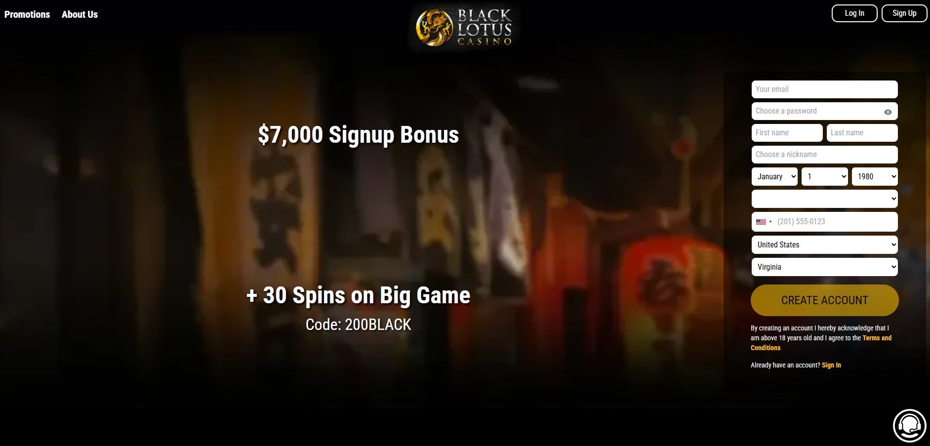 Black Lotus Casino Home Image