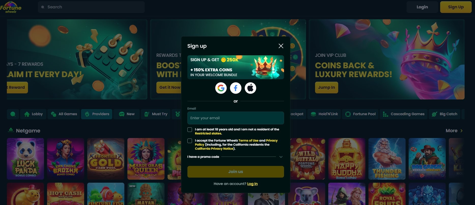 Fortune Wheelz Casino Signup Image