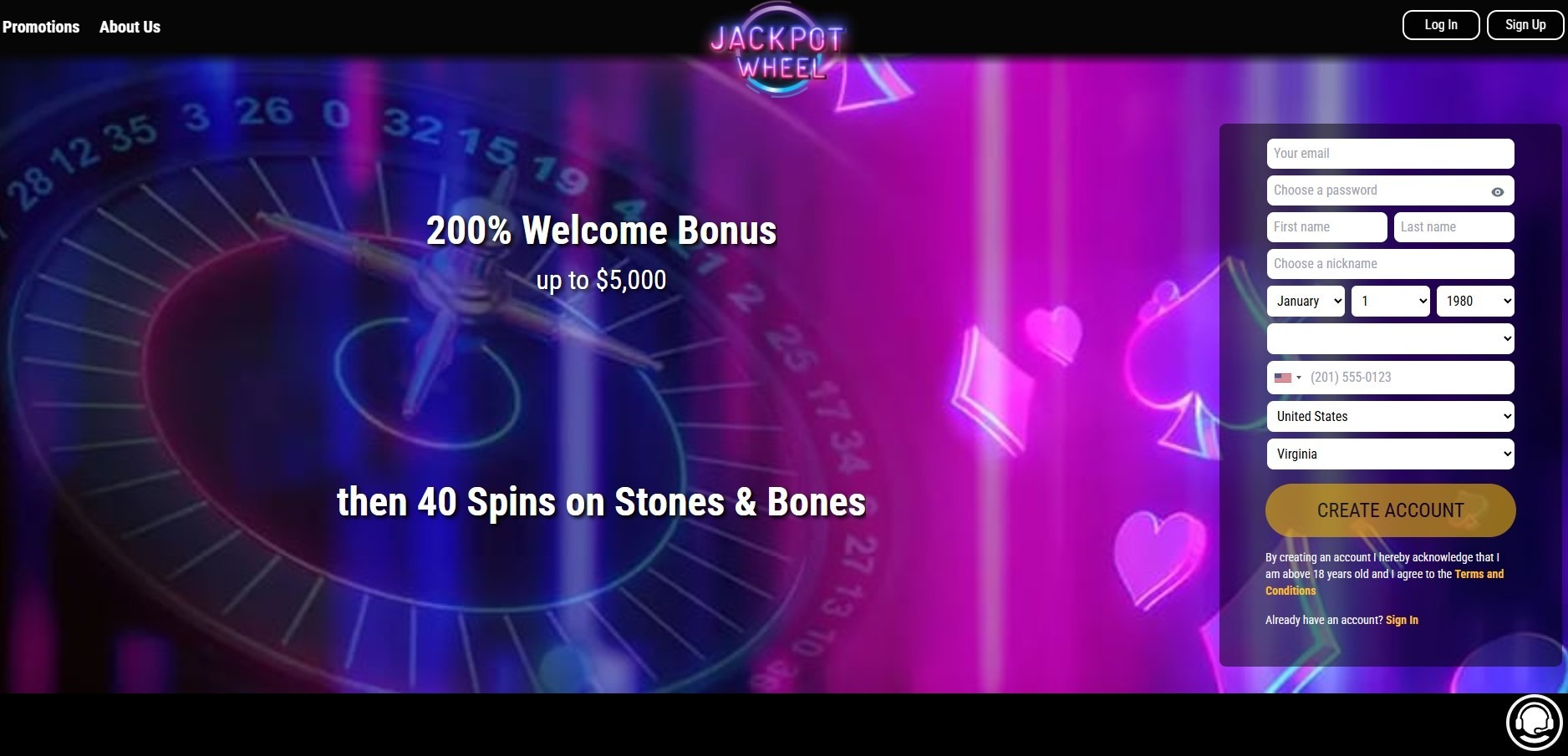 Jackpot Wheel Casino Home Image