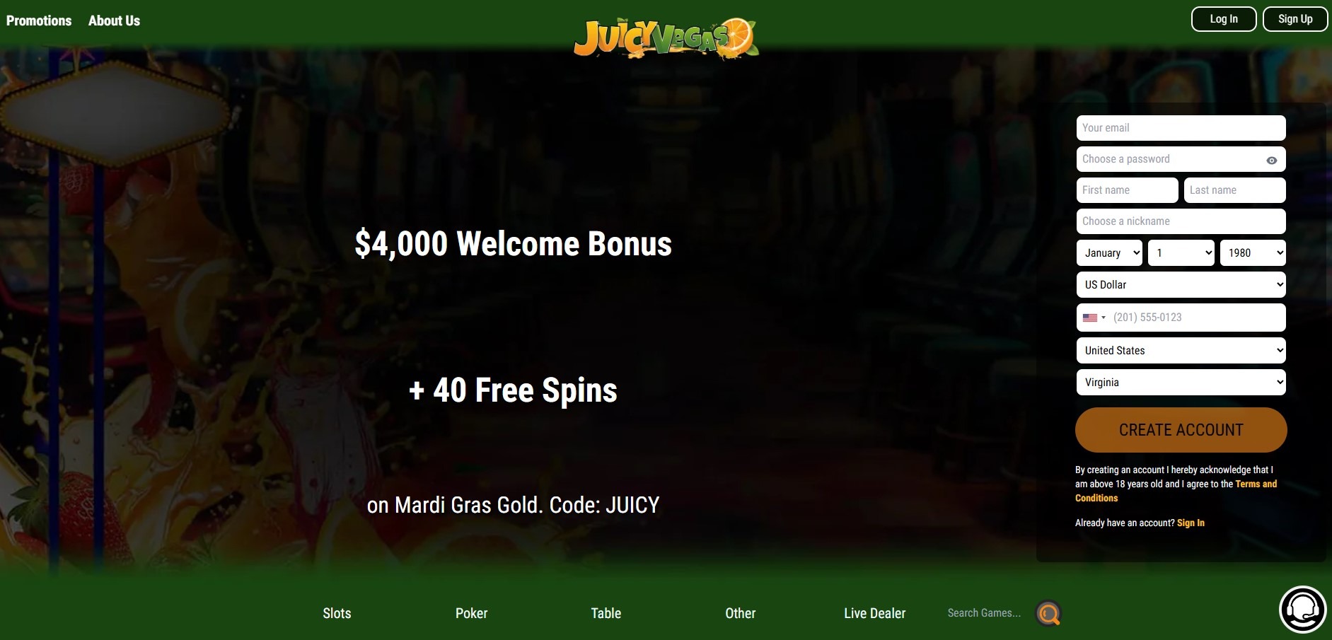 Juicy Vegas Home Image