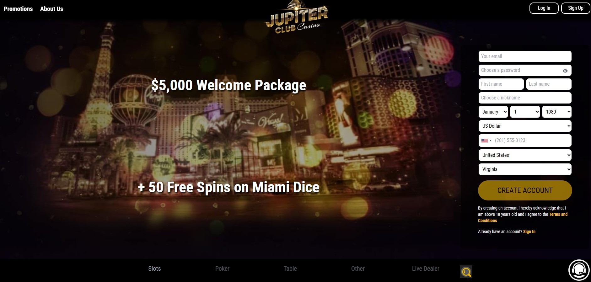Jupiter Club Casino Home Image
