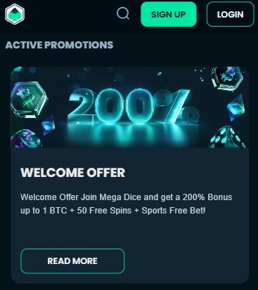 Megadice Casino Mobile Promotions Image