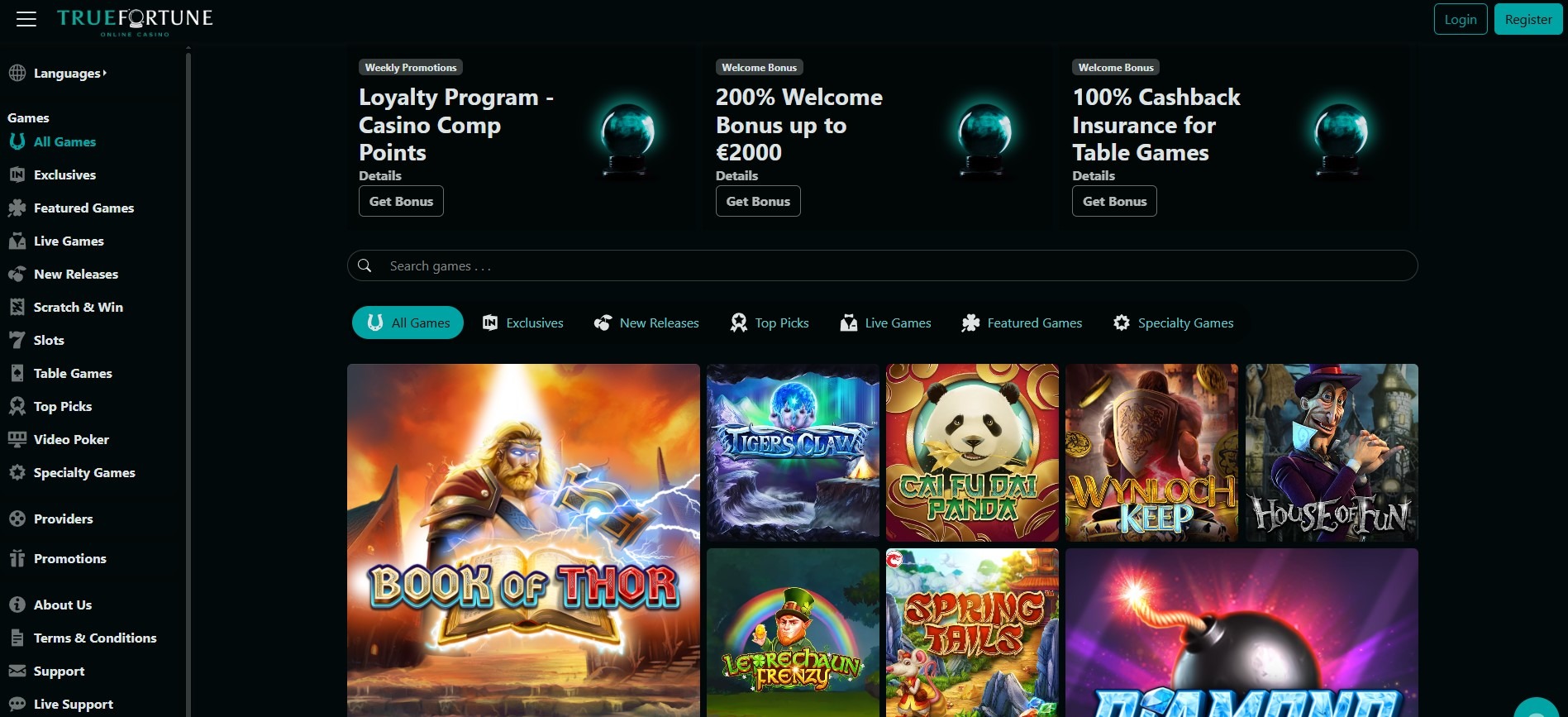 True Fortune Casino Homepage Image