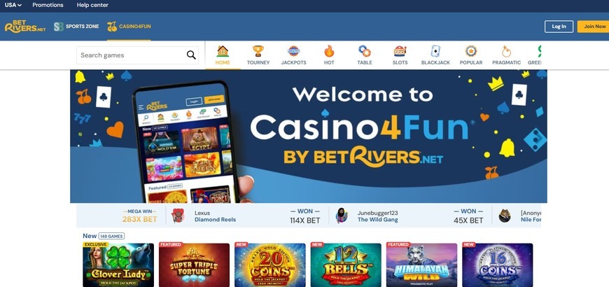 Bet Rivers Casino Main Page