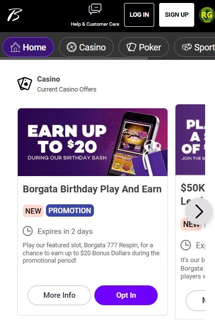 Borgata Casino Promotions Page Mobile