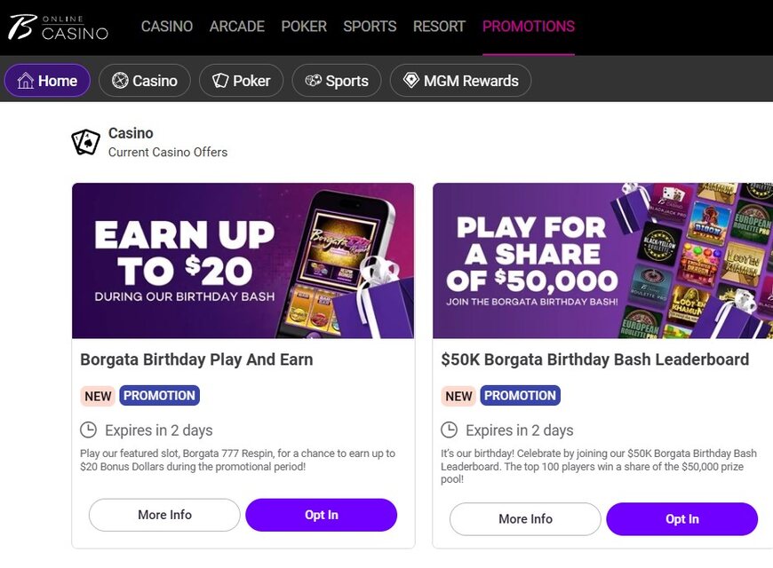 Borgata Casino Promotions Page