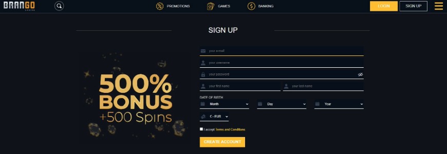 Brango Casino Signup Image