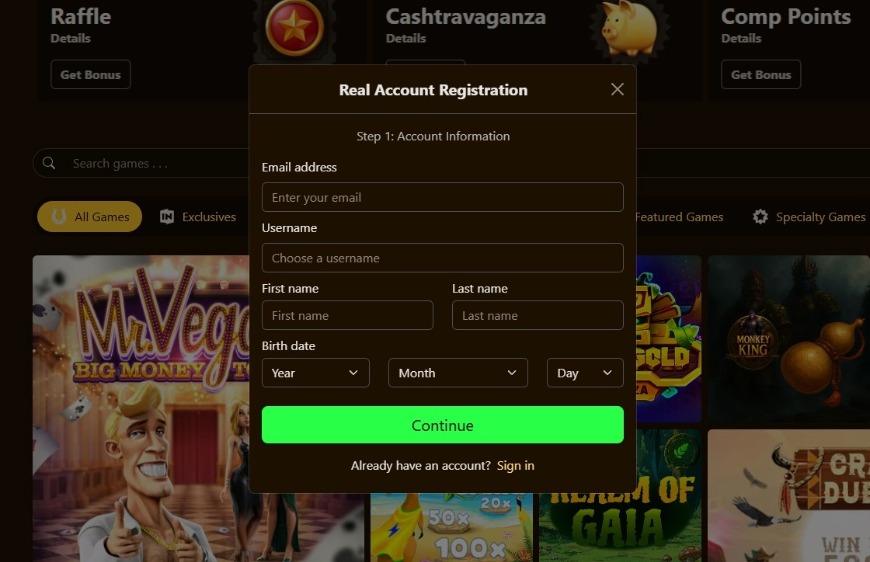 Golden Lady Casino Signup Image
