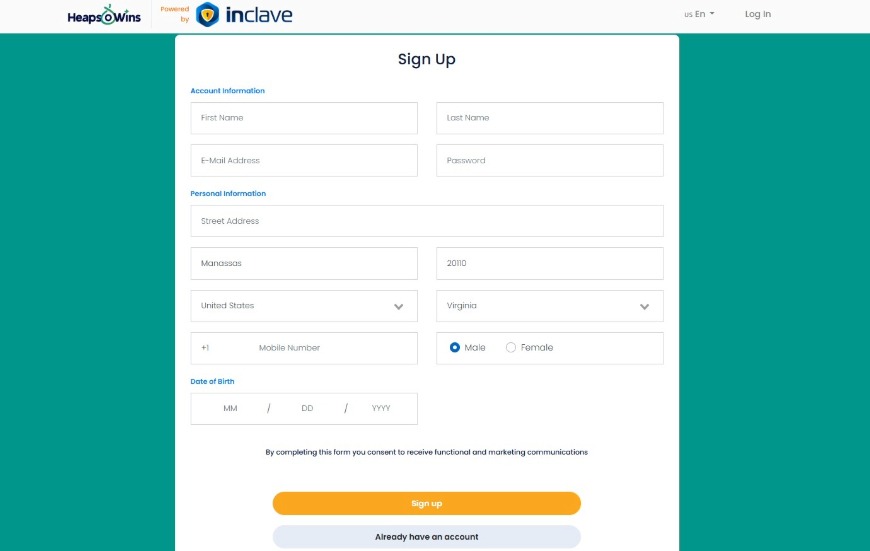 Heapsowins Casino Sign Up Image