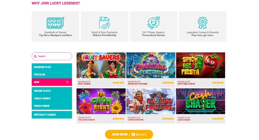 Lucky Legends Casino Games Image