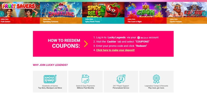 Lucky Legends Casino Redeem Image