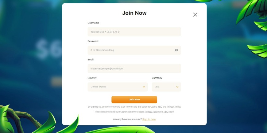 Luckytiger Casino Signup Image