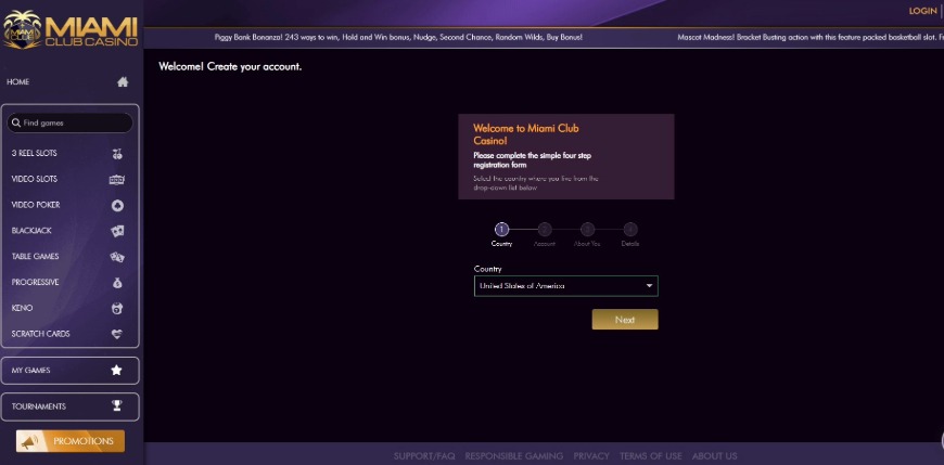 Miami Club Casino Signup Image