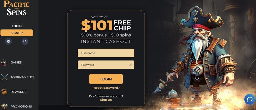 Pacific Spins Casino Main Page