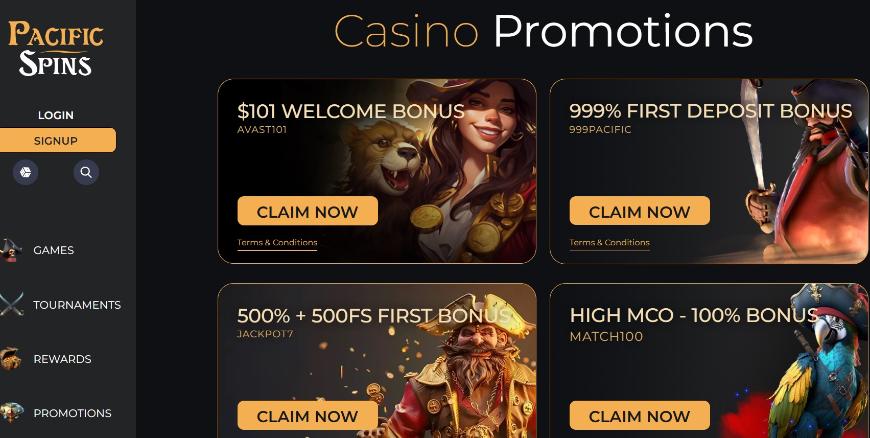 Pacific Spins Casino Promo Page