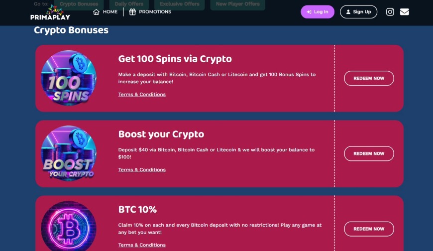 Primaplay Casino Crypto Bonus Image