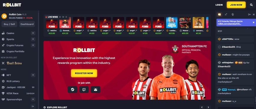 Rollbit Casino Main Page