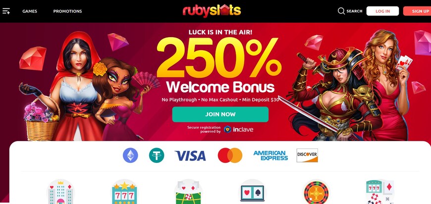 Ruby Slots Casino Main Page