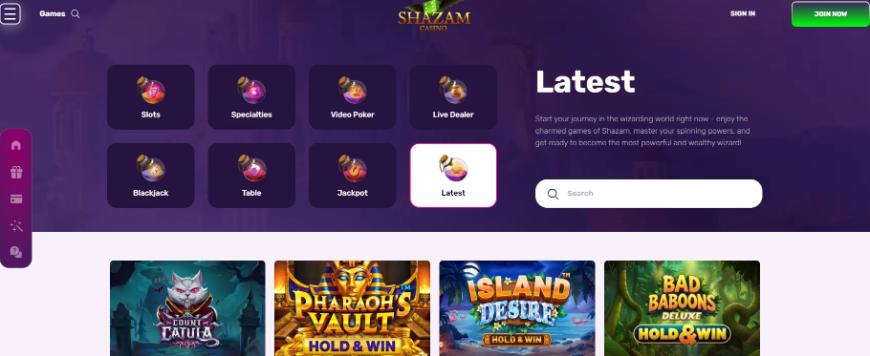 Shazam Casino Game Page