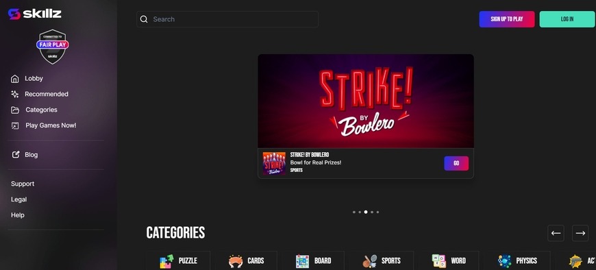 Skillz Casino Main Page