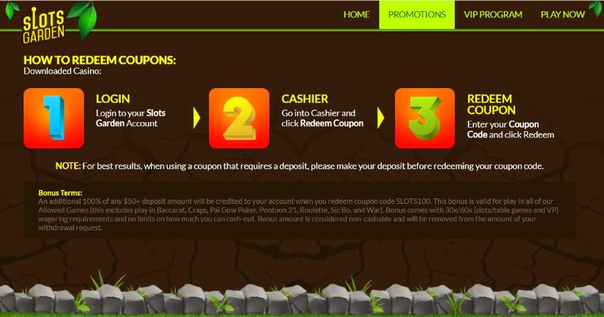 Slots Garden Casino Redeem Page