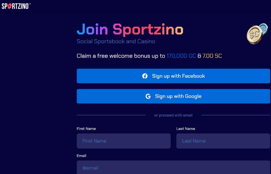 Sportzino Casino Signup Page