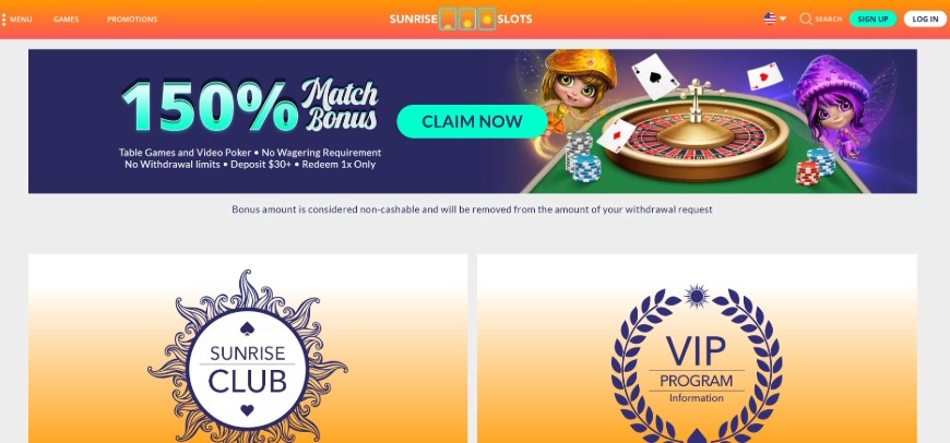 Sunrise Slots Deposit Bonus Image