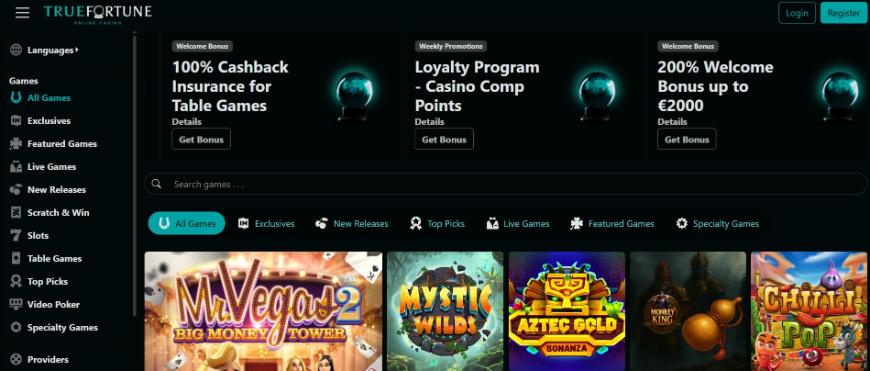 True Fortune Casino Main Page