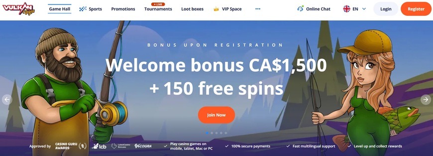 Vulkan Vegas Casino Main Page