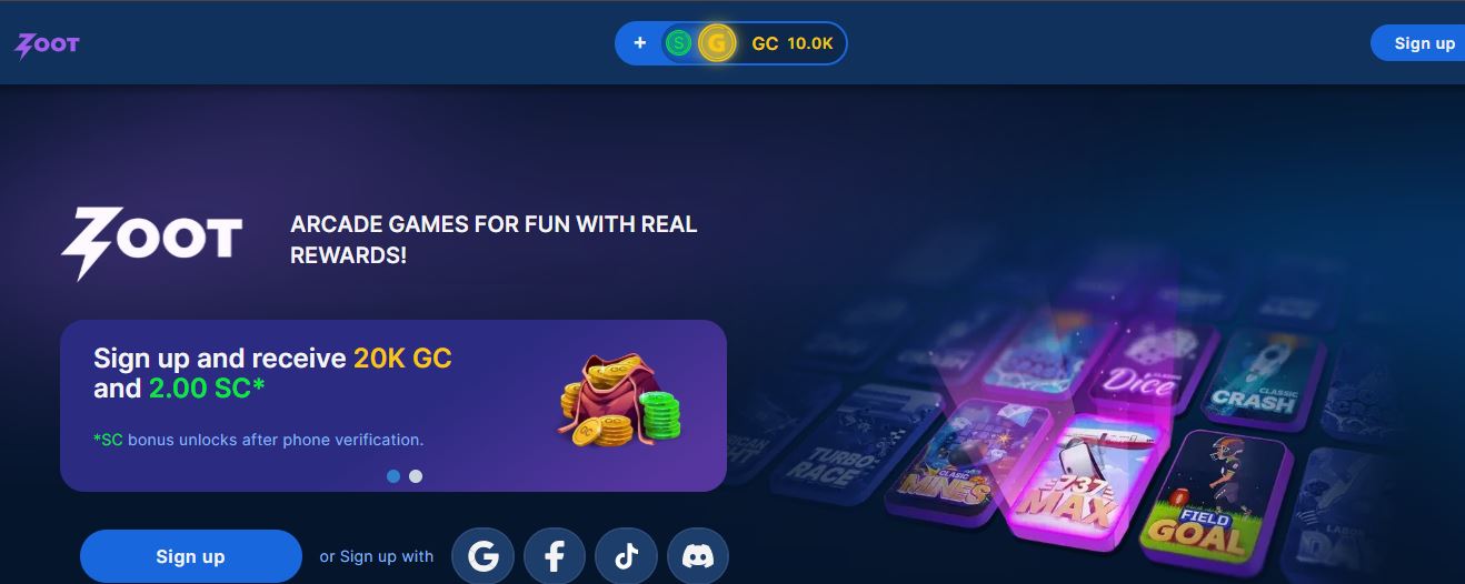 Zoot Casino Main Page