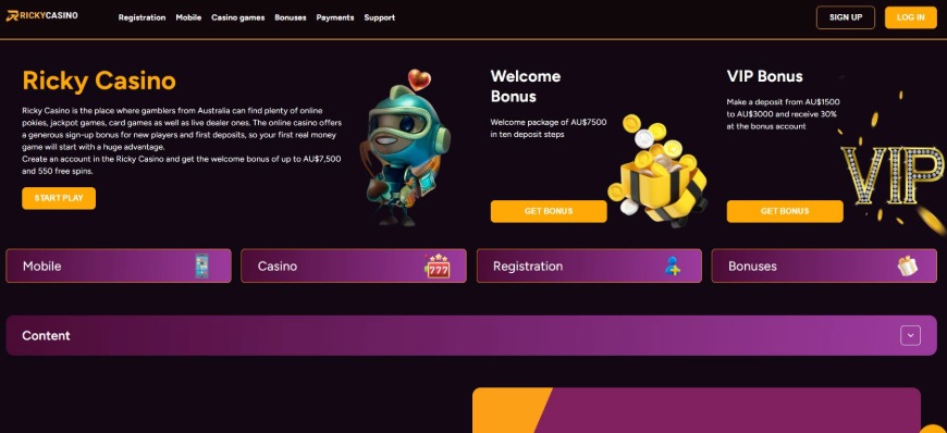 Ricky Casino Home Image